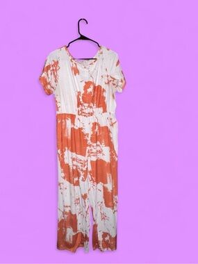 SHEIN Orange and White Tie-Dye Jumpsuit Romper